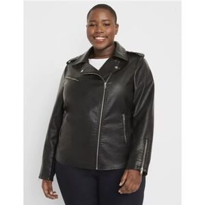 NEW LANE BRYANT $129 PLUS SIZE BLACK FAUX LEATHER MOTO JACKET SZ 22/24